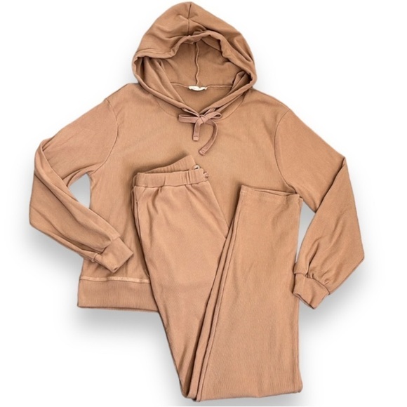 Allie Rose Loungewear Matching Set Women's Size Small Pink Ribbed Hoodie Pants - Picture 1 of 16